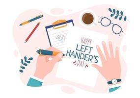 célébration de la journée internationale des gauchers avec sa main gauche levée en août en illustration de fond de style dessin animé vecteur