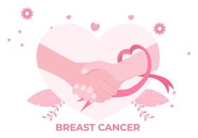 illustration de dessin animé de fond du mois de sensibilisation au cancer du sein avec ruban rose et femme pour la campagne de prévention des maladies ou les soins de santé vecteur