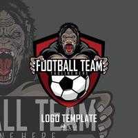 modèle de logo de ballon de football gorilas avec un fond gris vecteur
