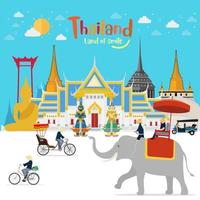 bienvenue en thaïlande et géant gardien, concept de voyage en thaïlande. le grand palais doré à visiter en thaïlande dans un style plat vecteur