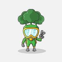 illustration de personnage de brocoli mignon plongeurs. conception de vecteur de dessin animé de plante simple. isolé avec un fond doux.