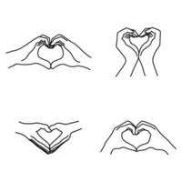 doodle mains en l'air, deux mains faisant signe de coeur. donner et partager votre amour aux gens. illustration vectorielle. vecteur