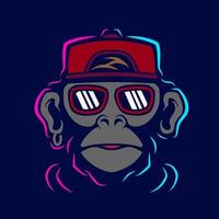 drôle de ligne de singe funky. logo pop-art. design coloré avec un fond sombre. illustration vectorielle abstraite. fond noir isolé pour t-shirt, affiche, vêtements, merch, vêtements, conception de badges vecteur