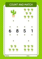 comptez et faites correspondre le jeu avec le cactus. feuille de travail pour les enfants d'âge préscolaire, feuille d'activité pour enfants vecteur