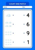 comptez et faites correspondre le jeu avec le nuage. feuille de travail pour les enfants d'âge préscolaire, feuille d'activité pour enfants vecteur