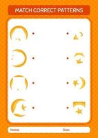 jeu de modèle de correspondance avec la lune et l'étoile. feuille de travail pour les enfants d'âge préscolaire, feuille d'activité pour enfants vecteur