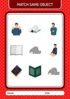 match avec l'icône du ramadan du même jeu d'objets. feuille de travail pour les enfants d'âge préscolaire, feuille d'activité pour enfants vecteur