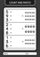 comptez et faites correspondre le jeu avec des lunettes de soleil. feuille de travail pour les enfants d'âge préscolaire, feuille d'activité pour enfants vecteur