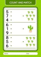 comptez et faites correspondre le jeu avec le cactus. feuille de travail pour les enfants d'âge préscolaire, feuille d'activité pour enfants vecteur