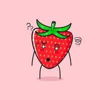 personnage de fraise mignon avec une expression confuse. vert et rouge. adapté pour émoticône, logo, mascotte