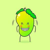 personnage de mangue mignon avec sourire et expression heureuse, fermer les yeux et sourire. vert et orange. adapté à l'émoticône, au logo, à la mascotte et à l'icône vecteur