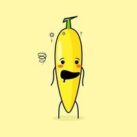 personnage de banane mignon avec expression ivre et bouche ouverte. vert et jaune. adapté à l'émoticône, au logo, à la mascotte et à l'icône vecteur