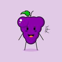 personnage de raisin mignon avec sourire et expression heureuse. bouche ouverte. vert et violet. adapté à l'émoticône, au logo, à la mascotte et à l'icône vecteur