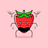 personnage de fraise mignon avec une expression choquée, la bouche ouverte et les yeux exorbités. vert et rouge. adapté à l'émoticône, au logo, à la mascotte ou à l'autocollant vecteur