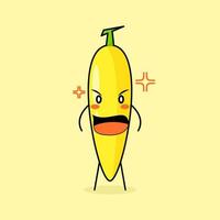 personnage de banane mignon avec une expression de colère. bouche grande ouverte. vert et jaune. adapté pour émoticône, logo, mascotte vecteur