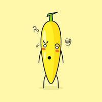 personnage de banane mignon avec une expression confuse. vert et jaune. adapté pour émoticône, logo, mascotte vecteur