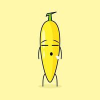 personnage de banane mignon avec une expression plate. vert et jaune. adapté pour émoticône, logo, mascotte vecteur