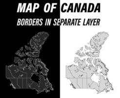 carte détaillée du canada avec bordures. élément de conception pédagogique. vecteur noir et blanc facilement modifiable