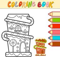 livre de coloriage ou page de coloriage pour les enfants. noël, pain épice, maison, noir blanc, vecteur