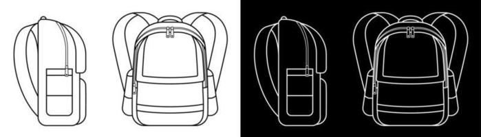 icône de sac à dos scolaire. vues de côté et de face. 1er septembre, début de l'année scolaire à l'école. vecteur d'accessoires étudiant sur fond blanc