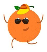 orange joyeux dans une casquette de baseball avec l'inscription l'été court vers la mer. vacances d'été sur l'océan. vecteur en style cartoon