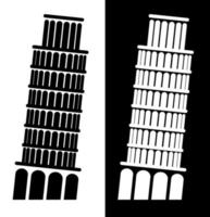 icône, tour penchée de pise. monuments de l'italie. vecteur noir et blanc