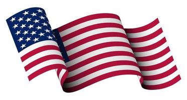 drapeau américain en mouvement, flottant au vent sur fond transparent. étoile principale et symbole rayé de l'amérique vecteur