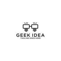 modèle de logo d'idée de geek. ampoule dans des verres. illustration vectorielle. concept pour l'application éducative, les entreprises créatives, les écoles, les magasins Internet, les entreprises de développement et autres. vecteur