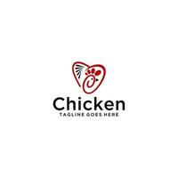 conception de signe de logo de poulet et d'amour vecteur