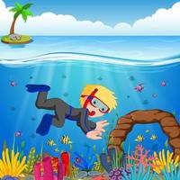 dessin animé garçon plongeant dans la mer vecteur