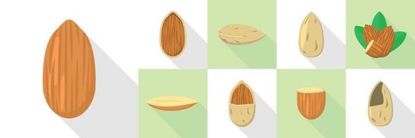 jeu d'icônes de noix d'amande, style plat