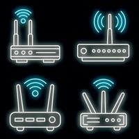 routeur, icônes, ensemble, vecteur, néon vecteur