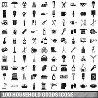 Ensemble de 100 icônes d'articles ménagers, style simple vecteur