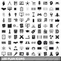 Ensemble de 100 icônes de plan, style simple vecteur