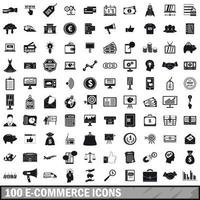 Ensemble de 100 icônes de commerce électronique, style simple vecteur