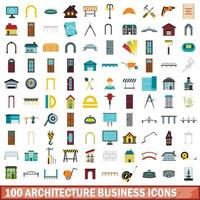 Ensemble de 100 icônes d'entreprise d'architecture, style plat vecteur