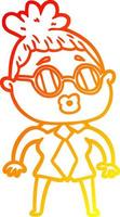 chaud gradient ligne dessin dessin animé bureau femme portant des lunettes vecteur