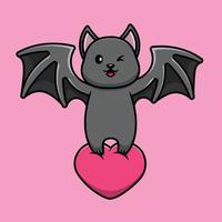chauve-souris mignonne apporte illustration d'icône de vecteur de dessin animé d'amour de coeur. concept d'icône de vacances animales isolé vecteur premium.