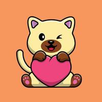 chat mignon tenant l'illustration d'icône de vecteur de dessin animé d'amour de coeur. concept d'icône de vacances animales isolé vecteur premium.