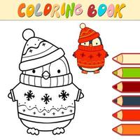 livre de coloriage ou page pour les enfants. noël, pingouin, noir blanc, vecteur, illustration vecteur