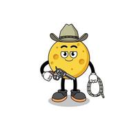 mascotte de personnage de fromage rond en guise de cow-boy vecteur