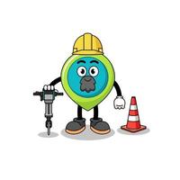 caricature de personnage du symbole de localisation travaillant sur la construction de routes vecteur