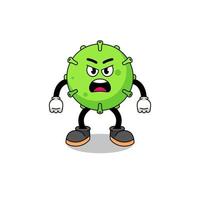 illustration de dessin animé de virus avec une expression de colère vecteur