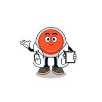 mascotte de dessin animé du médecin du bouton d'urgence vecteur