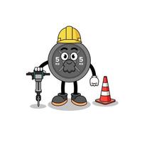 caricature de personnage de plaque d'haltères travaillant sur la construction de routes vecteur