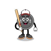 dessin animé de mascotte de plaque d'haltères en tant que joueur de baseball vecteur