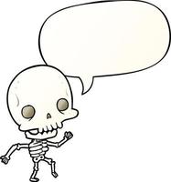 squelette de danse de dessin animé mignon et bulle de dialogue dans un style de dégradé lisse vecteur