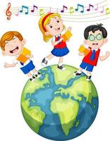 écoliers chantant sur le globe