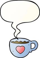 j'aime la tasse de dessin animé de café et la bulle de dialogue dans un style de dégradé lisse vecteur