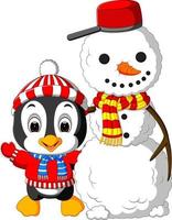 mignon pingouin et bonhomme de neige vecteur